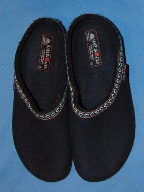 HAFLINGER  GRIZZLY NAVY BLUE  WOOL CLOGS  SLIP ONS